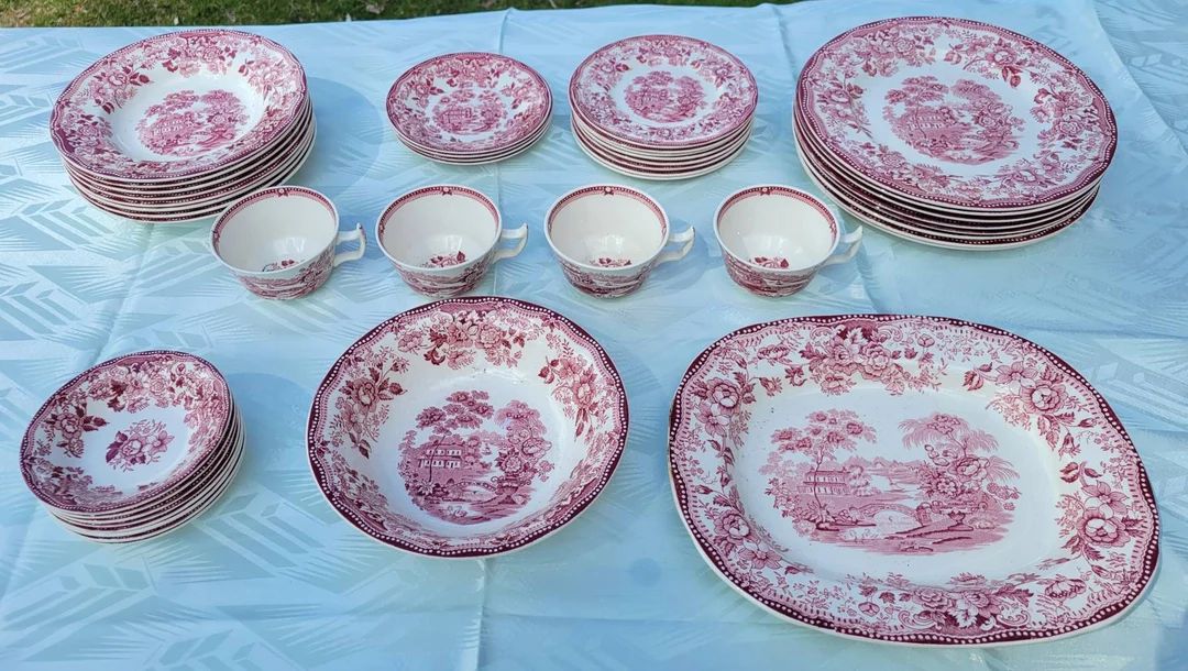 Royal Staffordshire, Tonquin, Clarice Cliff, Red, Pink, Transferware, Dinnerware, 1950's, Dinner,... | Etsy (US)
