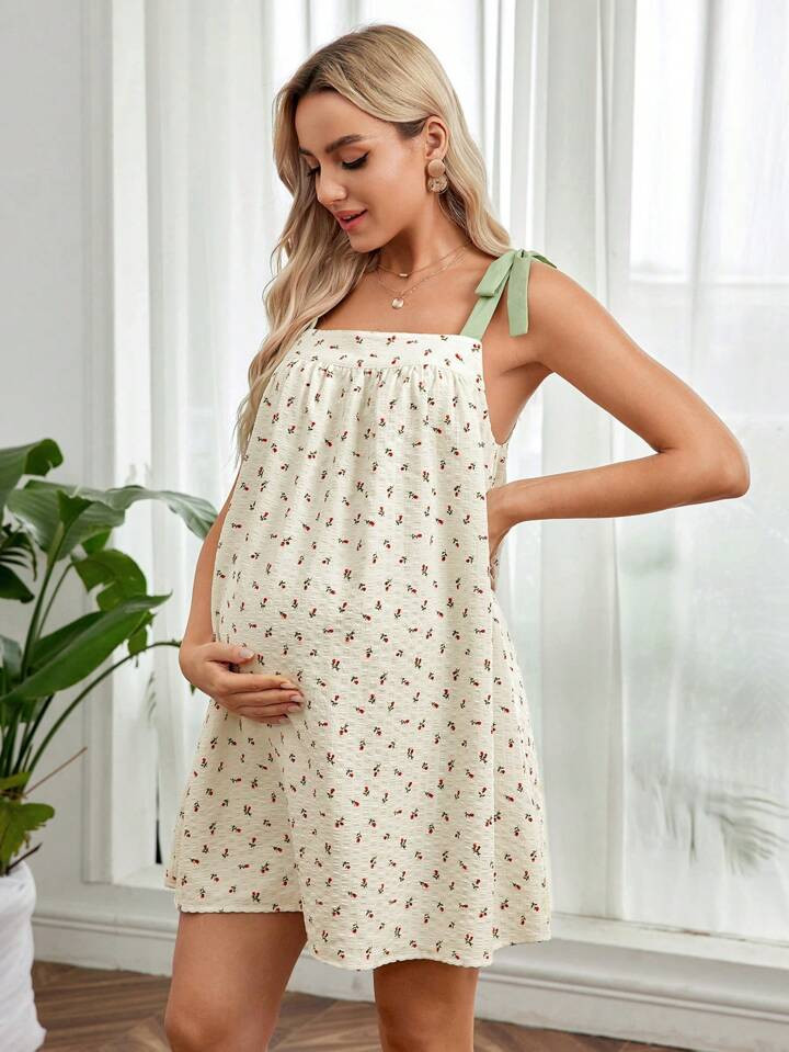 SHEIN Maternity Casual Floral Patchwork Camisole Dress For Pregnant Women | SHEIN