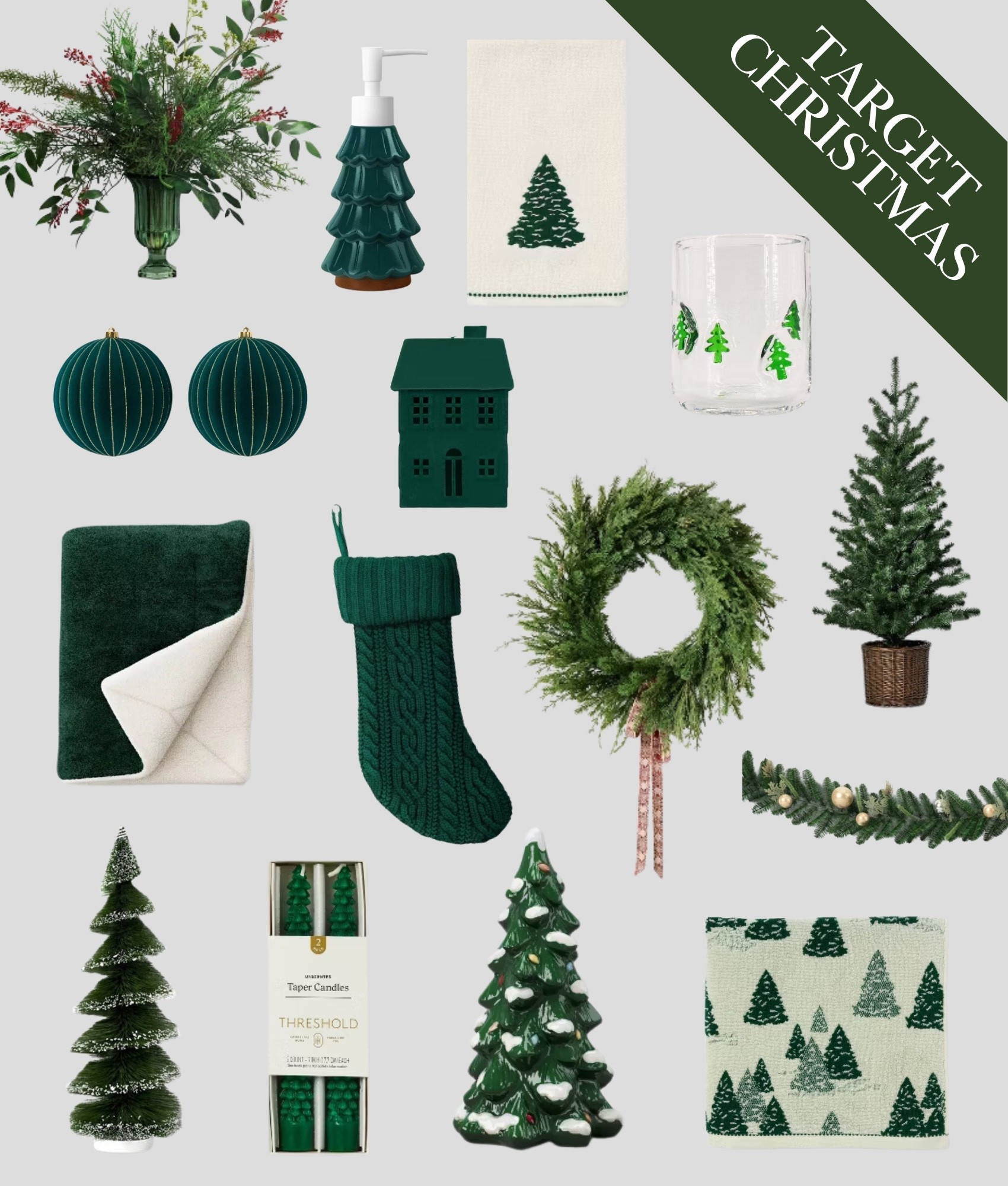 Target Christmas decor, green Christmas decor, holiday home finds, Target holiday picks, festive greenery, Christmas tree decor, cozy Christmas blankets, holiday candles, kitchen Christmas towels, Christmas wreaths, holiday garland, seasonal decor favorites, modern Christmas style, winter home decor, modern farmhouse home decor

#LTKHoliday #LTKGiftGuide #LTKHome