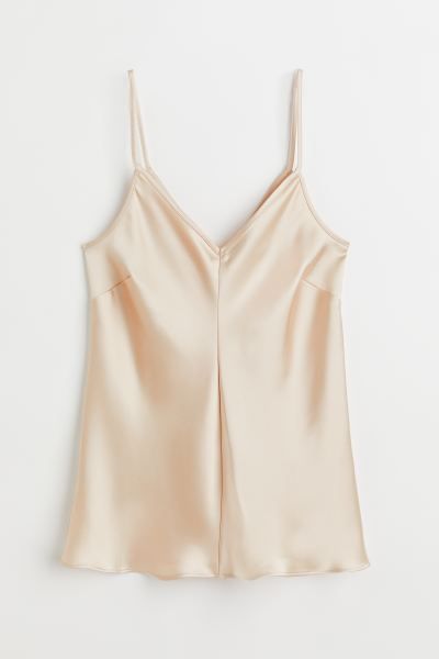 Conscious choice  A-line top in softly draped satin. Extra-narrow shoulder straps and a V-neck fr... | H&M (US + CA)