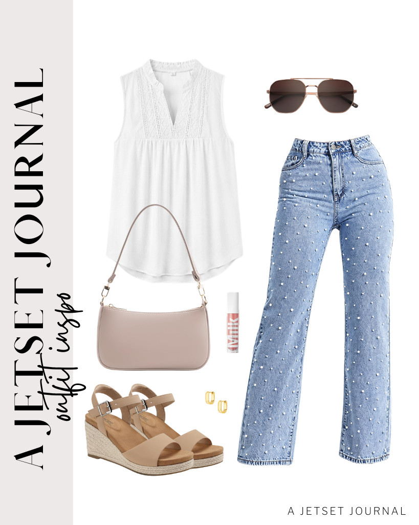 You’ll love this chic sleeveless blouse paired with light-wash jeans from Kedera. To style the fit, you can wear SHIBEVER wedge platform sandals and grab this stylish shoulder bag. Don’t forget your SOJOS hexagon sunnies!

#LTKSeasonal #LTKSaleAlert #LTKTravel
 

 