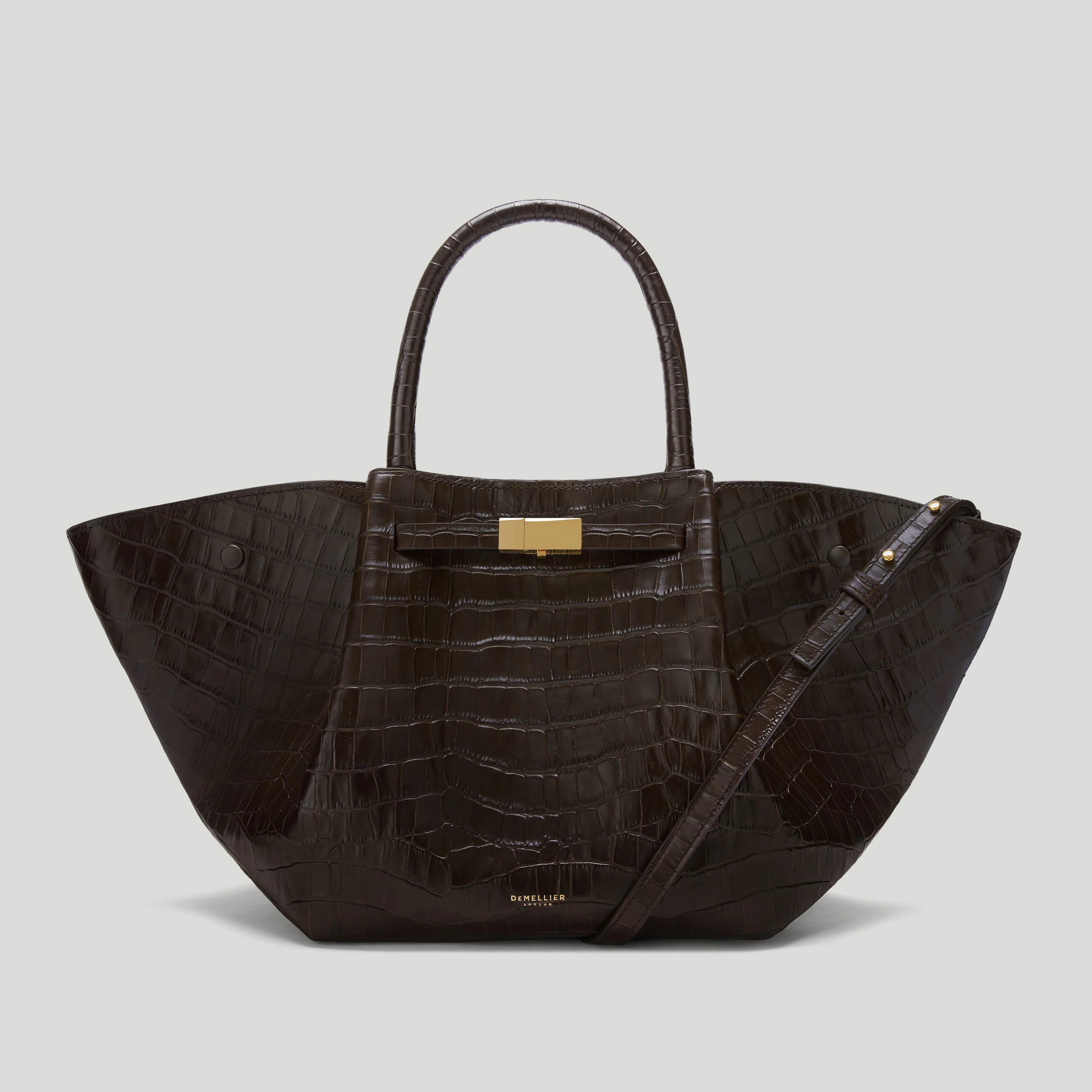 DeMellier The Midi New York in Dark Chocolate Croc-Effect Leather Shoulder bag | DeMellier