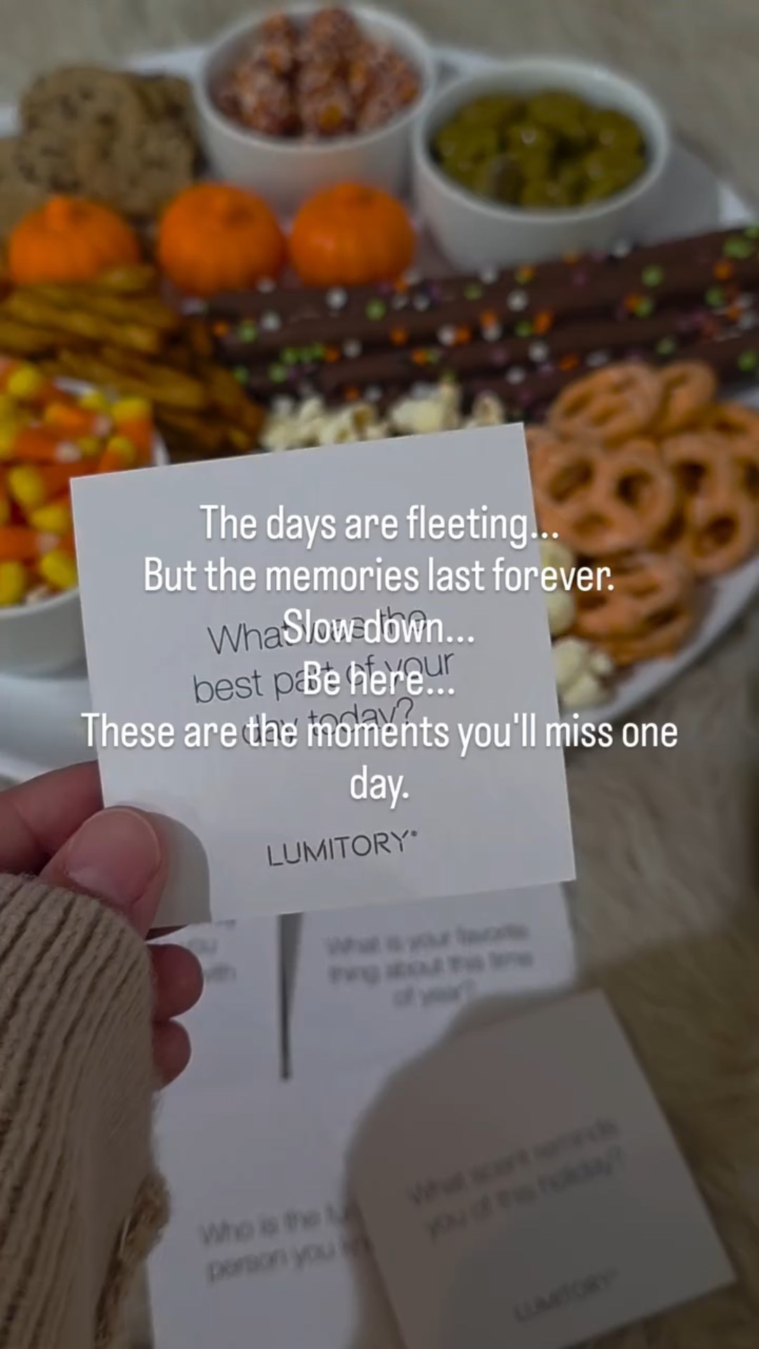 A few years ago, I started a little tradition with my daughter — our memory jar. All year long we write down our favorite moments together, big or small, and on New Year’s Eve we read them as a family.

This year we added a new tradition: cozy snack boards and @lumitory conversation cards. We ask each other the questions, laugh, and always learn something new about one another.

It’s such a simple thing, but these are the moments I know we’ll remember forever. I know these nights will end up in our memory jar.

What are some of your favorite family traditions? I'd love to hear them. 

#ad #lumitory #lifeisemazing #conversationcards #motherhood #family #memories