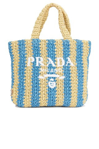 prada Prada Raffia Striped Tote Bag in Neutral - Neutral. Size all. | FWRD 