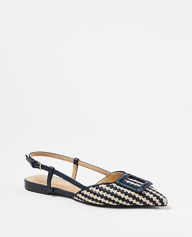 Woven Leather Covered Buckle Slingback Flats | Ann Taylor (US)