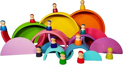 TEKOR (35 Piece) Rainbow Wooden Stacking Educational Toys for Toddlers and Kids- 12 pcs Large Rai... | Amazon (US)