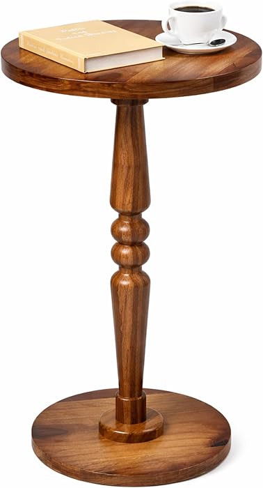Small Wooden Round Side Table - Accent Nightstand Pedestal Table for Living Room, Bedroom - Compa... | Amazon (US)