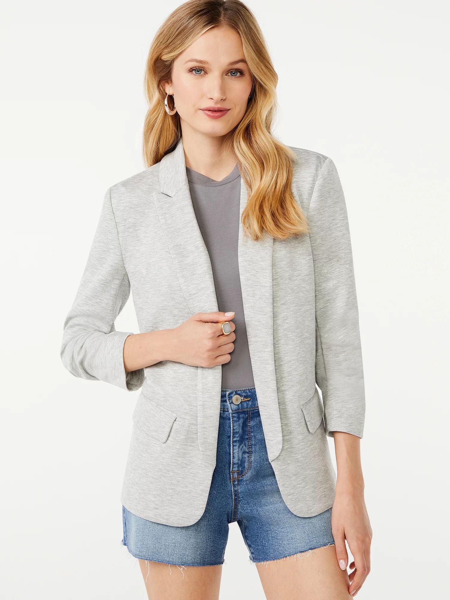 Scoop Women's Relaxed Scuba Knit Blazer with Scrunch Sleeves, Sizes XS-XXL | Walmart (US)