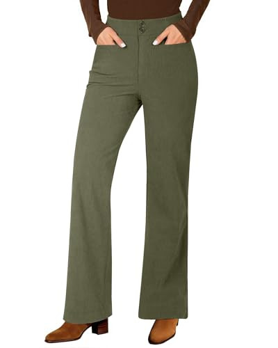GRAPENT Olive Green Corduroy Pants Women Wide Leg for Trouser High Waisted Legged Stretch Casual Work 2025 Corduroy Pants, Olive Green, S, US Size 4 to 6 | Amazon (US)