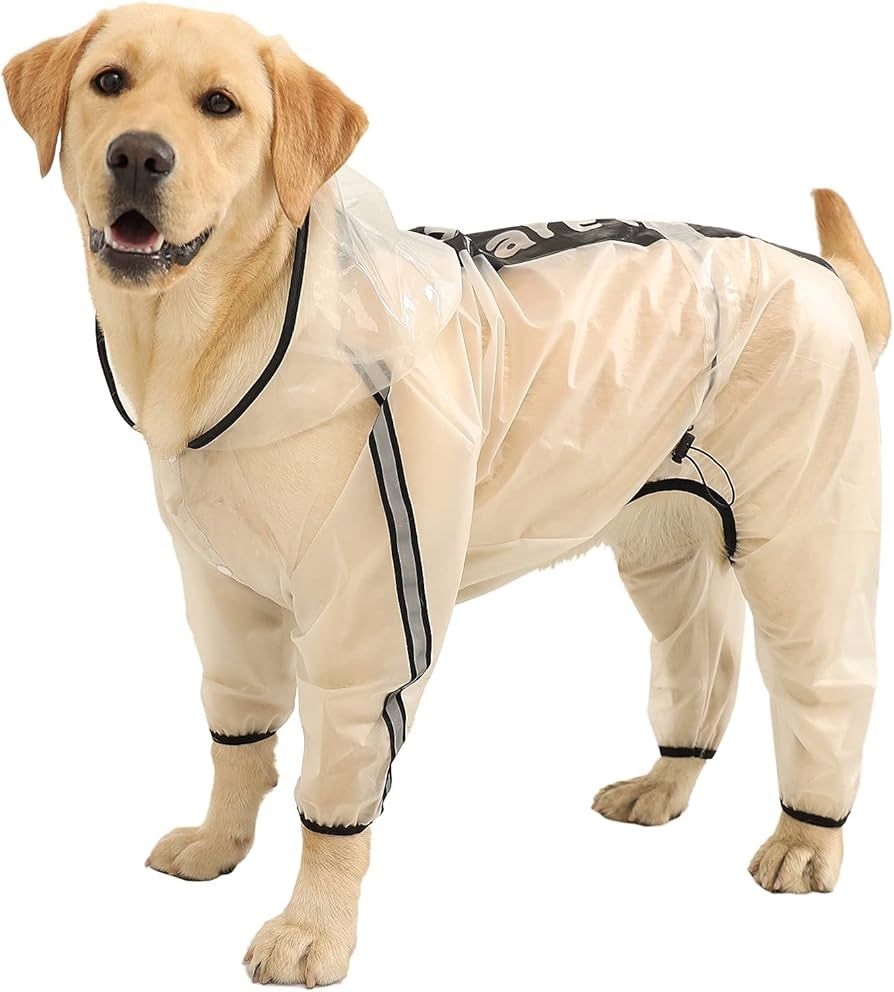 Olsa Dog Raincoat, Dog Hooded Slicker Poncho, 4 Legs Dog Rain Jacket with Reflective Stripe, Tran... | Amazon (US)