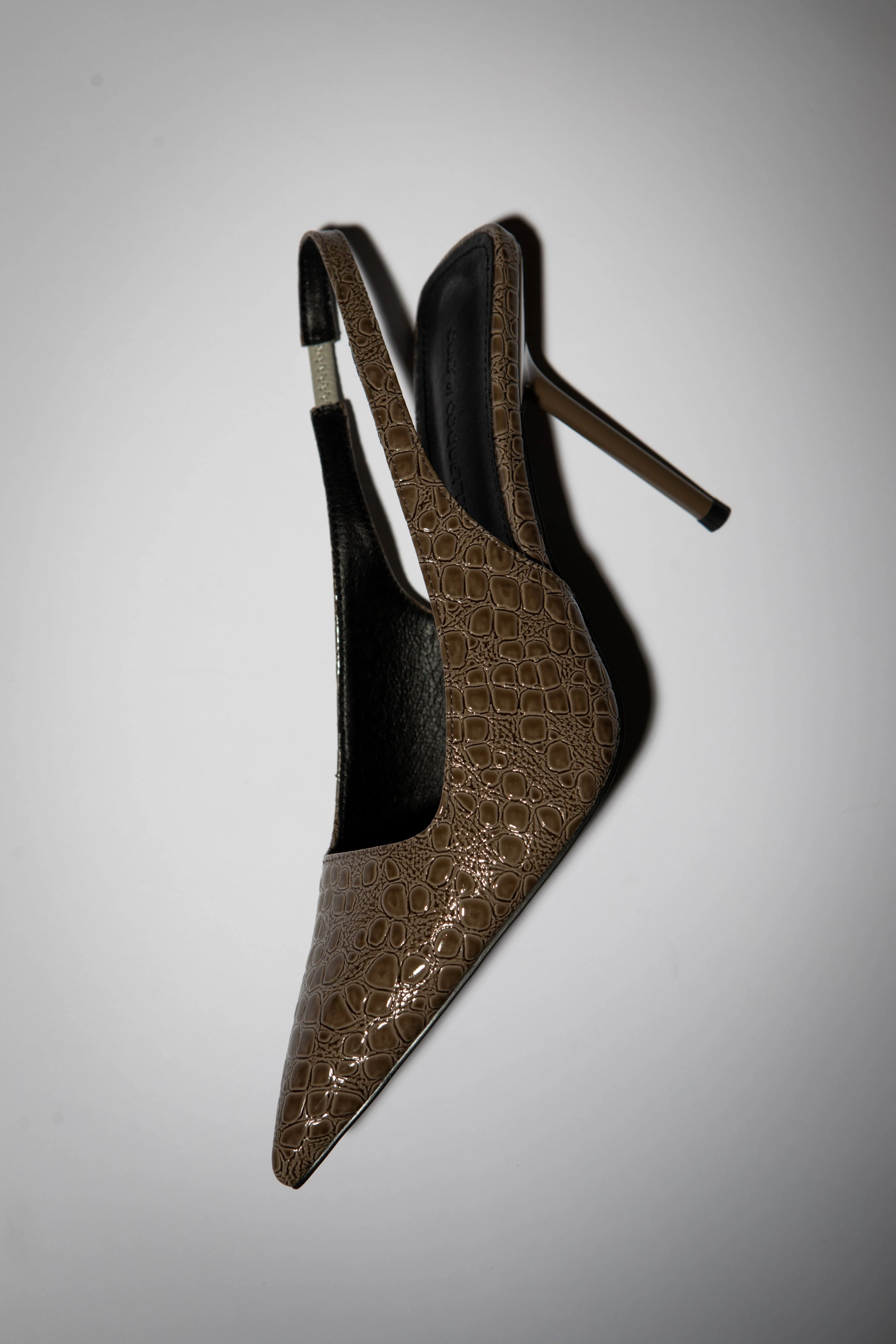 Elsa Slingback Pump Taupe Croc Patent 100 mm | CULT OF COQUETTE