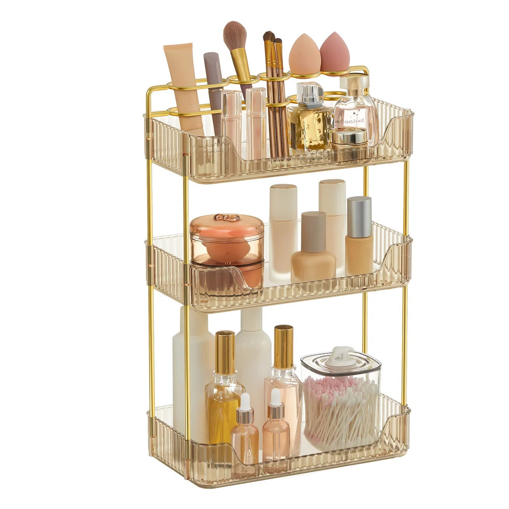 SONGMICS multi-tier rectangular champagne gold makeup organizer