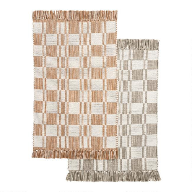 Checkerboard Stripe Woven Cotton Area Rug | World Market