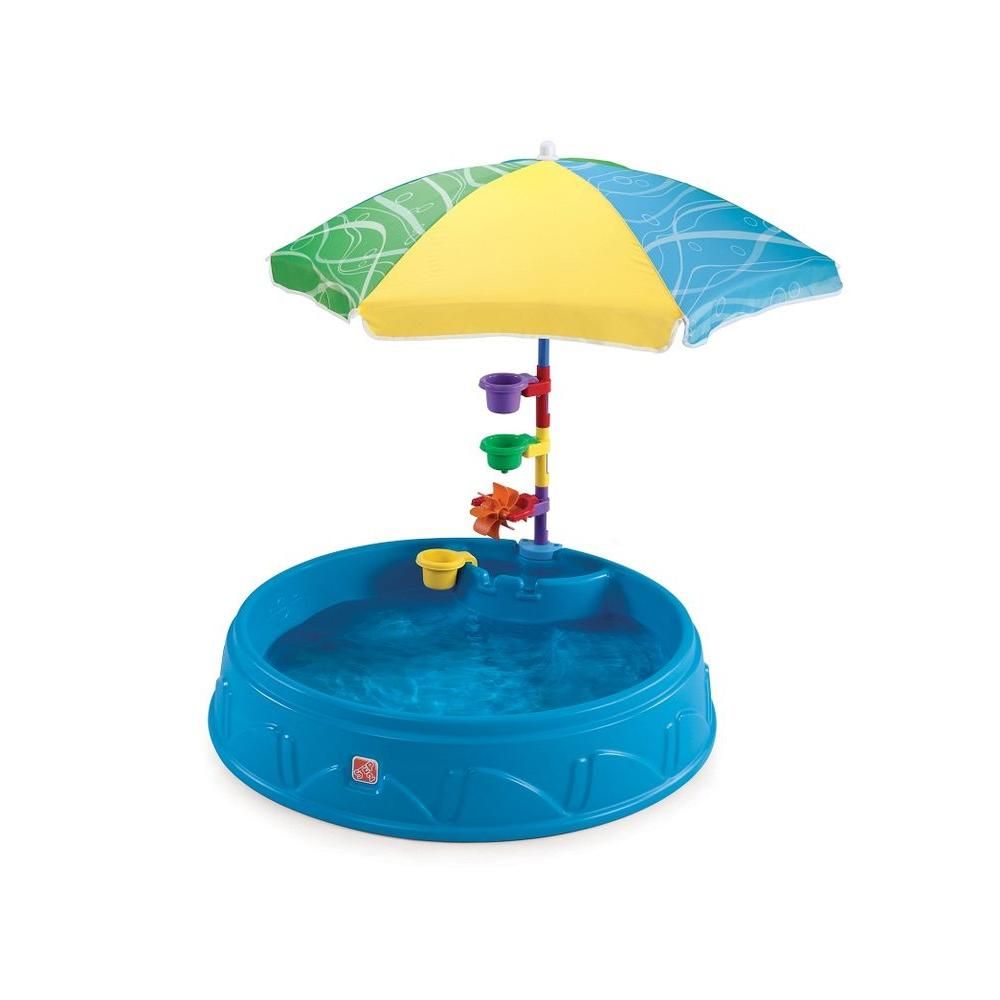Step 2 Round Play and Shade Plastic Kiddie Pool with Umbrella, Blue | The Home Depot