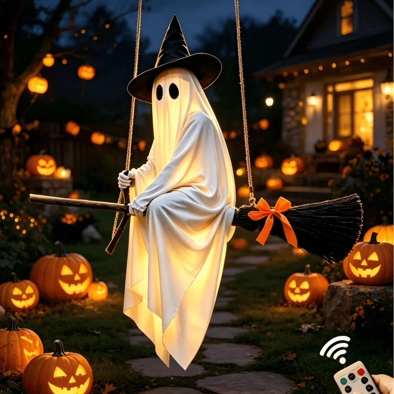 Clearance 5 FT Hanging Ghost Decor,Early Halloween Decorations Light-Up Flying Ghost on Broomstic... | Walmart (US)