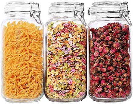 ComSaf Airtight Glass Canister Set of 3 with Lids 78oz Food Storage Jar Square - Storage Containe... | Amazon (US)