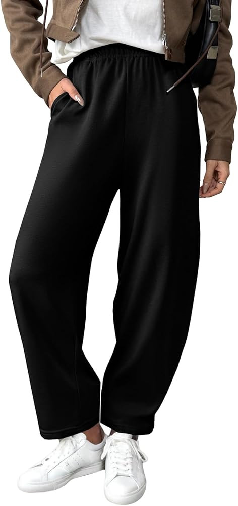 EVALESS Wide Leg Sweatpants Women Fall Clothes Casual Elastic High Waisted Baggy Pants Cropped Le... | Amazon (US)