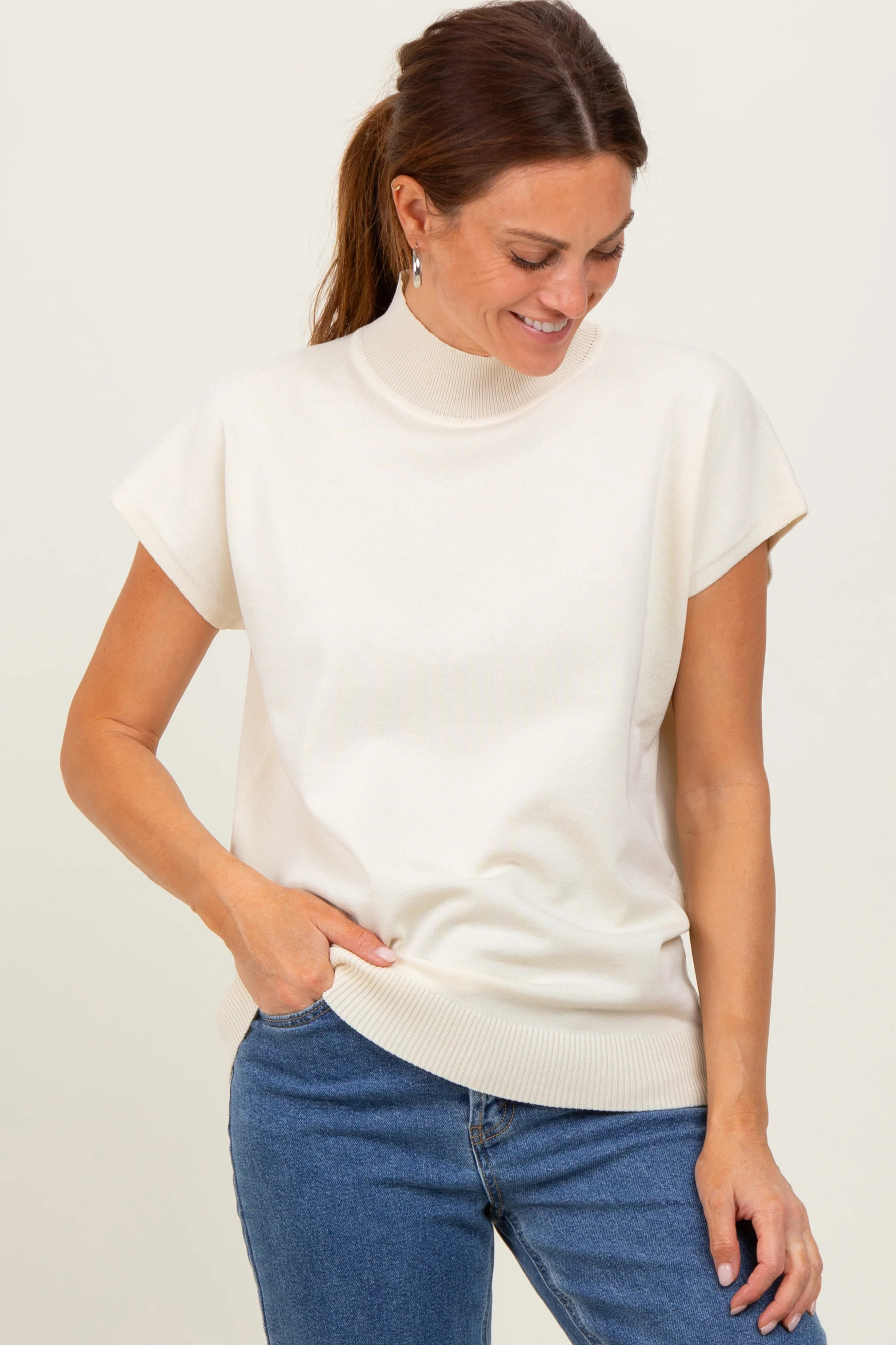Cream Mock Neck Knit Top - XL | PinkBlush Maternity