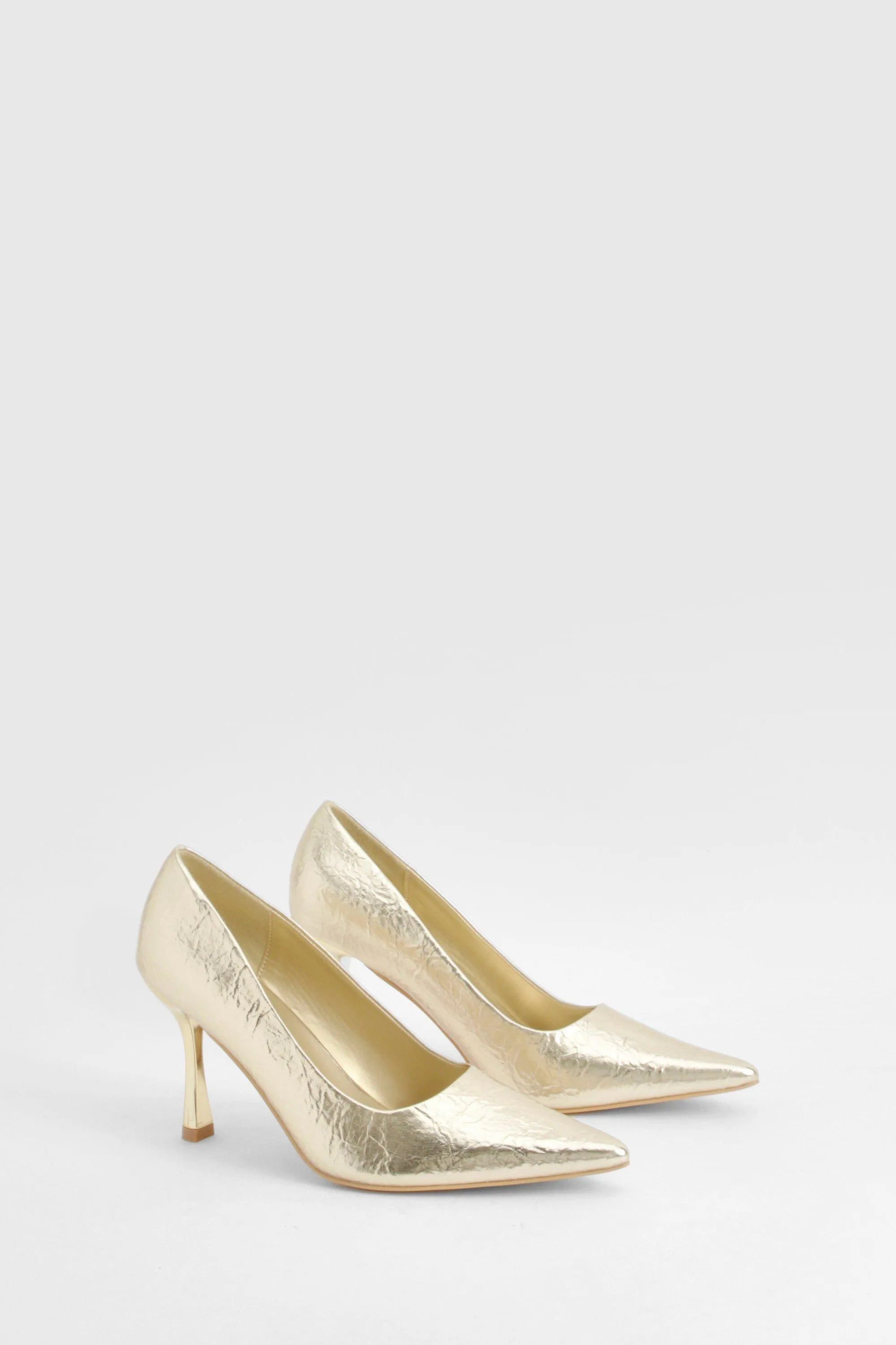 Wide Fit Metallic Textured Court Shoes | Boohoo.com (UK & IE)