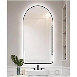 Rita 23.6 in.W x 39.5 in. H Arched LED Metal Framed Wall Mounted Bathroom Vanity Mirror in Black | The Home Depot