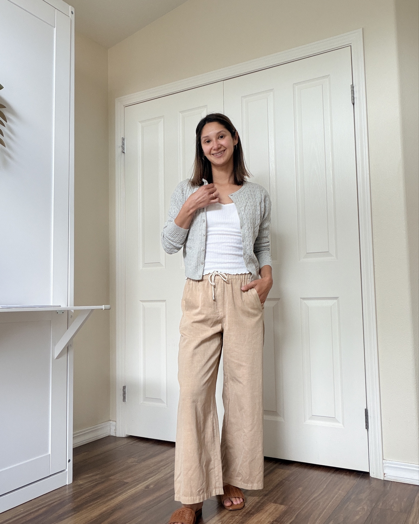 Easy spring outfit I’ve been reaching for on repeat 🤍

These linen pants are the perfect in-between—softer than jeans, more put together than leggings, and only $30 🙌🏽 Lightweight, breathable, and actually flattering (no frumpy fit).

Paired with a ruffle hem tee, a light cardigan, and my favorite brown slide sandals for an easy, everyday look that just works.

Sizing:
• Pants: XS
• Top: Small
• Cardigan: Medium (runs small)

Everything is linked here 🤍

#LTKootd #LTKmomlife #LTKgrwm