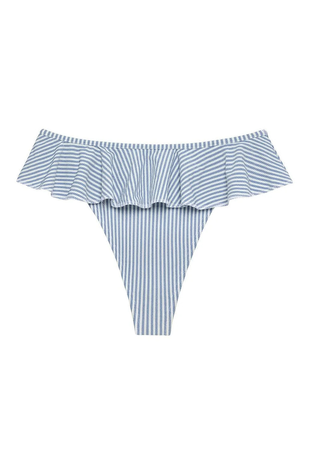 Classic Blue Stripe Tamarindo Ruffle Bikini Bottom | Montce