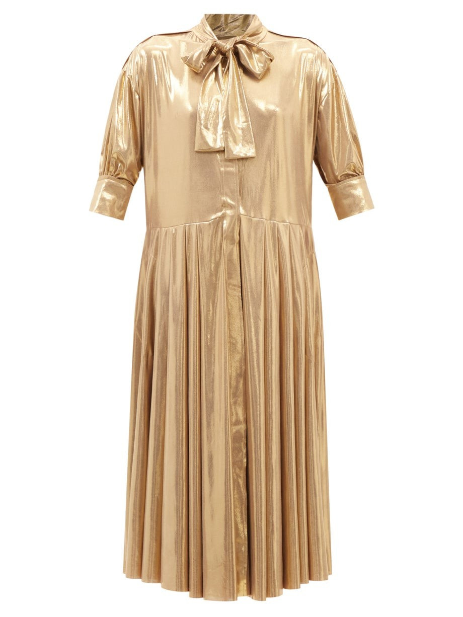 Pussy-bow lamé midi dress | Matches (US)