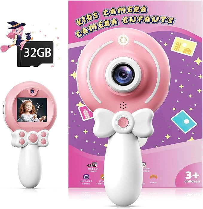 TEKFUN Kids Camera Toy for Girls Age 3-9, Magic Wand with Bow Handheld Camera, Portable 1080P HD ... | Amazon (US)
