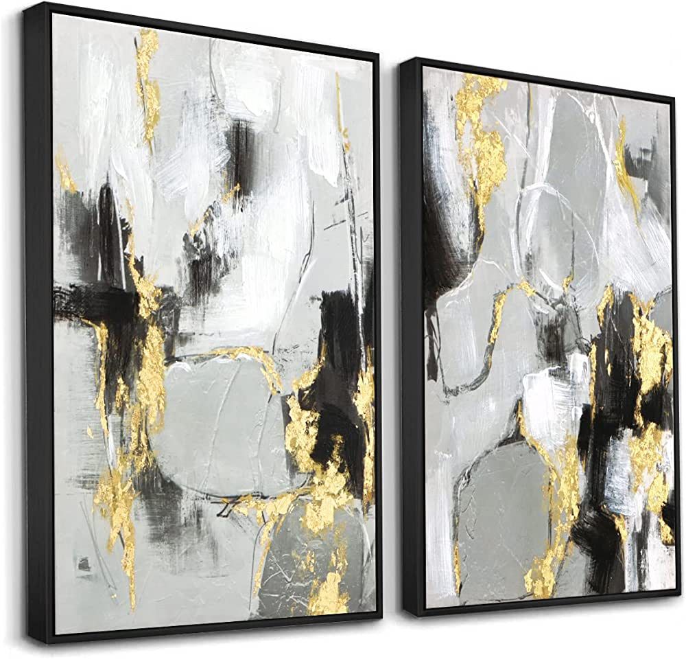Zessonic Black and Gold Abstract Wall -Art Decor- 2 Pack 16" x 24" Black and White Canvas Wall De... | Amazon (US)