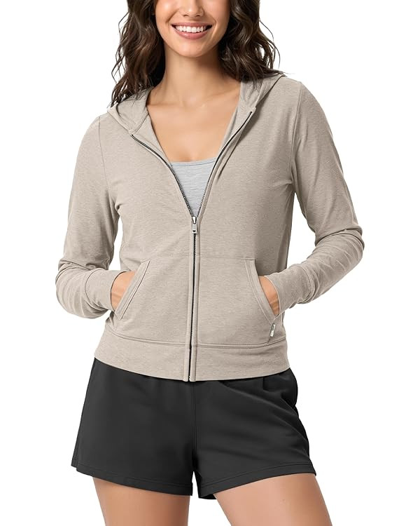ODODOS Women's Mini Full-Zip Hoodie - odSTRATUM Tech Ultra Soft UPF 50+ Hooded Jacket with Pocket... | Amazon (US)