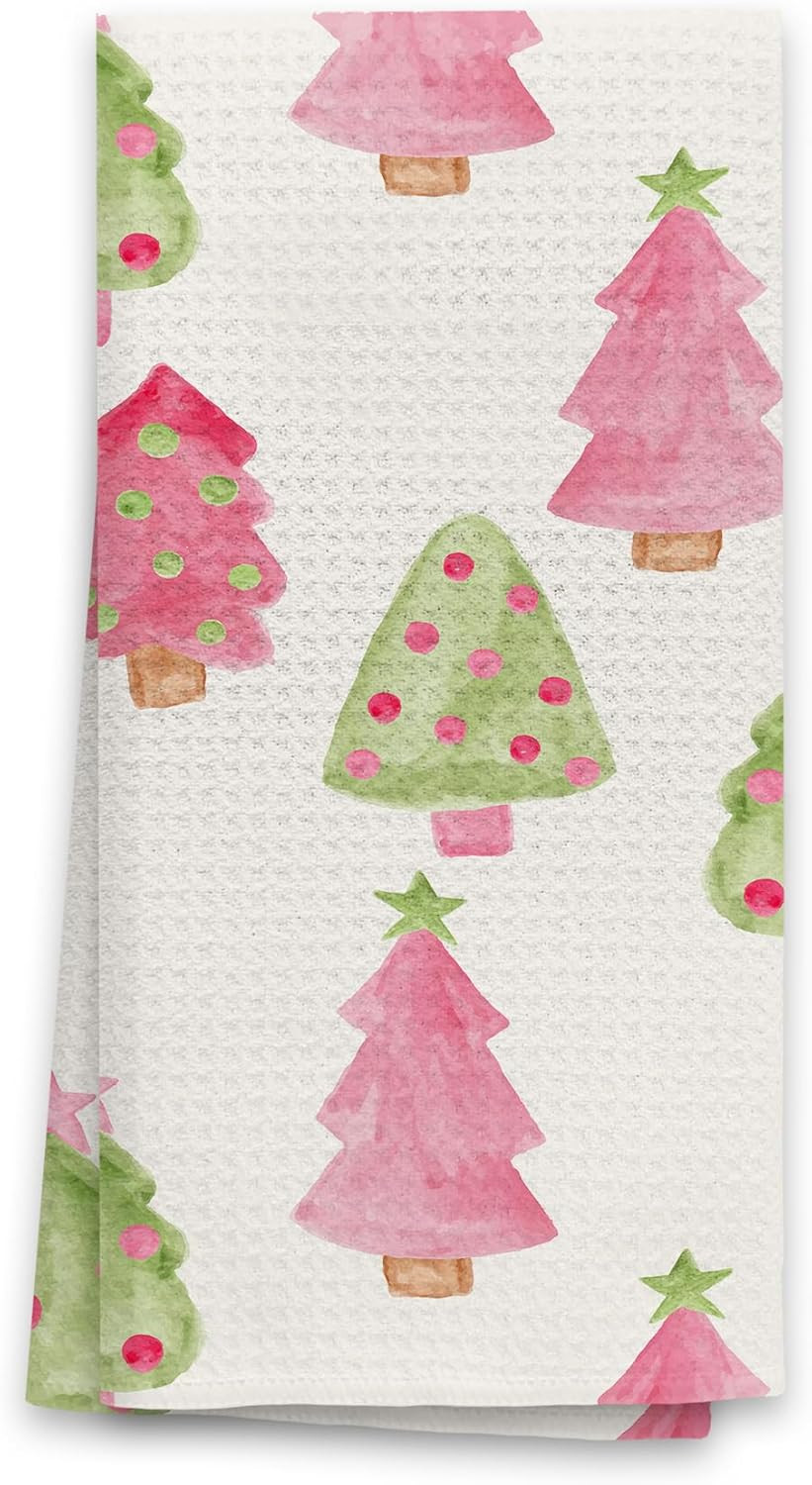 OHSUL Christmas Kitchen Towels - Pink Christmas Tree Holiday Decorative Towels for Kitchen & Bath... | Amazon (US)