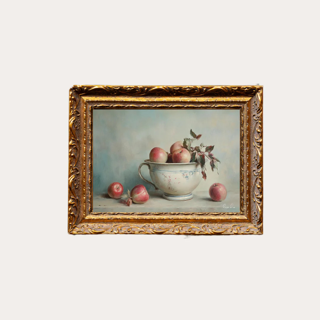 Vintage Muted Apple | French Brass Inspired Gold Mould Framed Art | luxe bCO