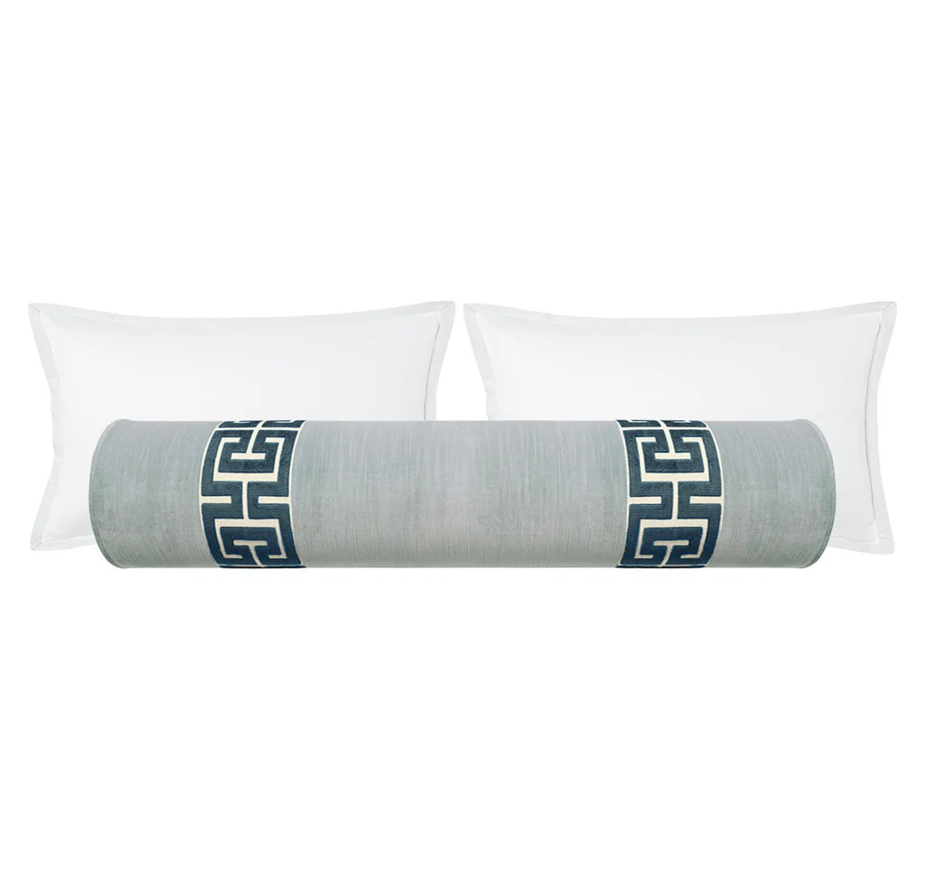 THE BOLSTER :: STRIE VELVET // MIST + GREEK TRIM | LITTLE DESIGN COMPANY