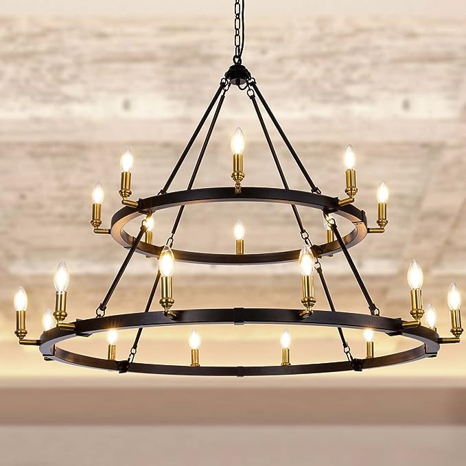TOCHIC Black Gold Chandelier Light Fixture, Farmhouse Dining Room 20-Light Large Round Wagon Whee... | Amazon (US)