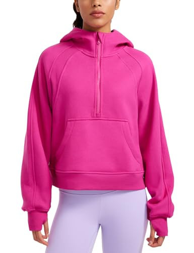 CRZ YOGA Womens Fleece Lined Half Zip Hoodies Pullover Oversized Long Sleeve Casual Workout Sweatshirts with Thumb Holes Hibiscus Purple X-Large | Amazon (US)