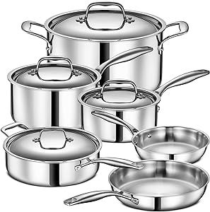 Legend 3 Ply 10 pc Stainless Steel Pots & Pans Set | Professional Quality Cookware Clad for Home ... | Amazon (US)