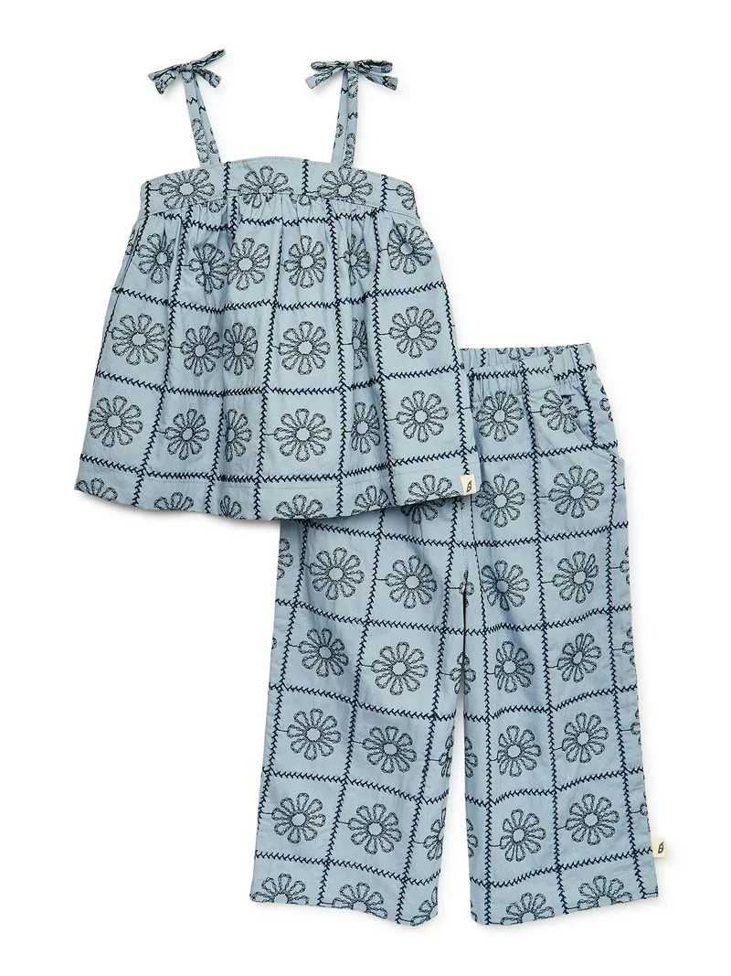 easy-peasy Toddler Girl Tie Shoulder Top and Wide Leg Pants Set, 2-Piece, Sizes 12M-5T | Walmart (US)