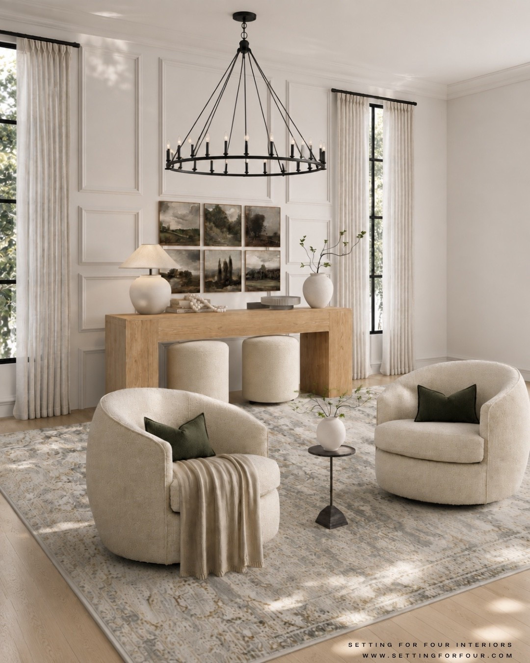 neutral and cozy living room. Great room, living room chandelier, entryway, pillows, vase, console table decor, bowl, home decor, console table decor, white oak, swivel chairs, ottoman pouf, wood, marble, Loloi area rug, wall art, end table, table lamp, Pottery Barn style, Crate & Barrel style, Amazon home, green, beige and brown, aesthetic,#LTKsale #LTKfamily

#LTKHome