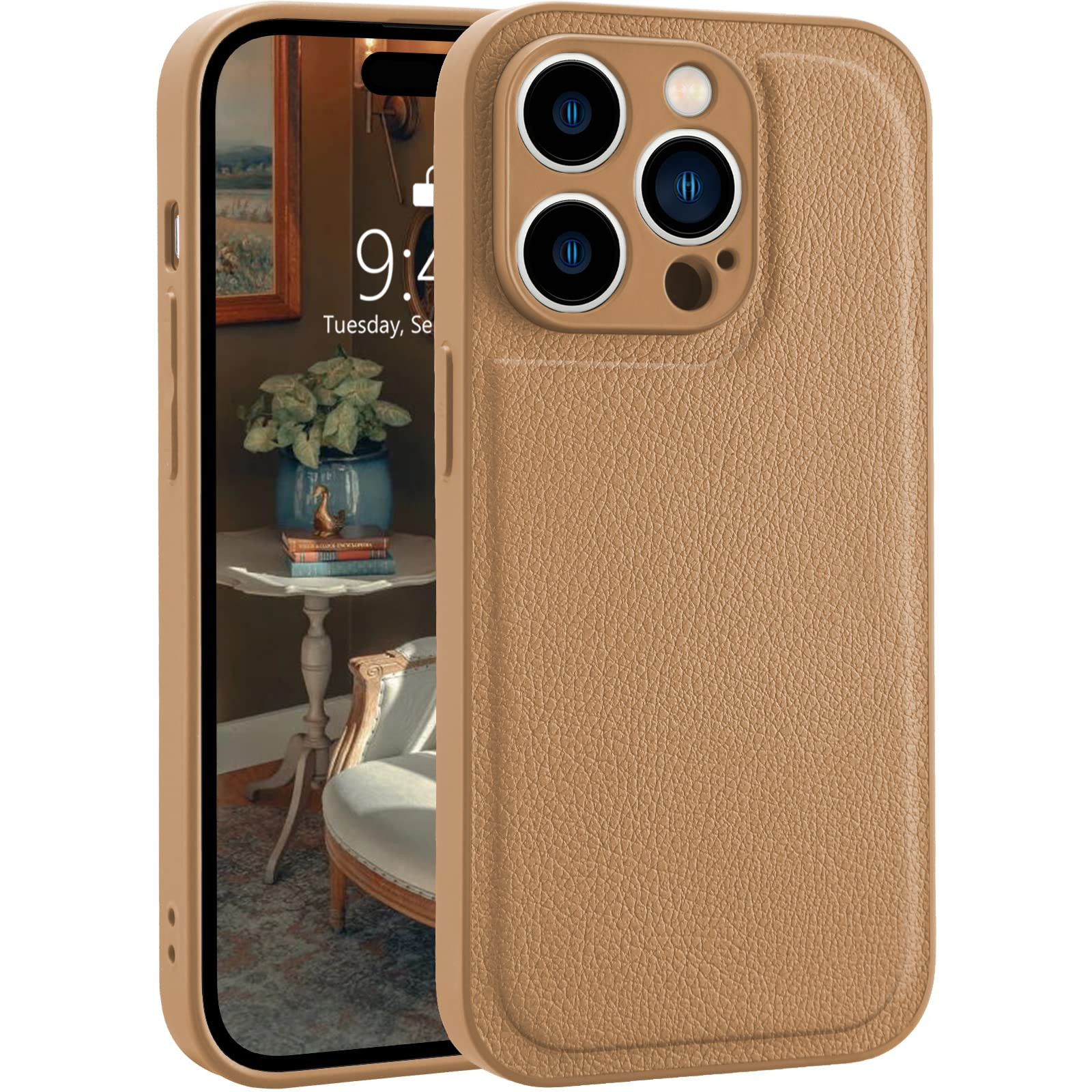 MAYCARI Compatible with iPhone 14 Pro Leather Phone Case for Women, Fashion Solid Luxury Case, Cl... | Amazon (US)