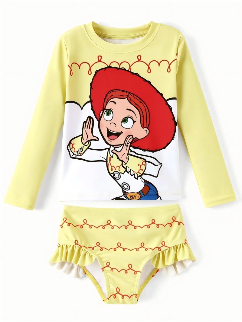 Disney Toy Story Jessie Girls Rash Guard Swimsuit Long Sleeve Top and Ruffle Bikini Bottom Set fo... | Walmart (US)