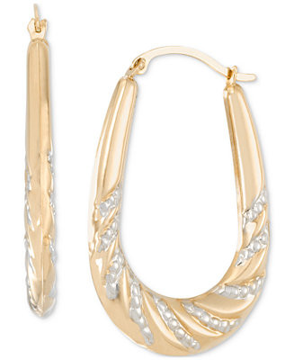 Textured Oval Hoop Earrings in 14k Two-Tone Gold | Macy's