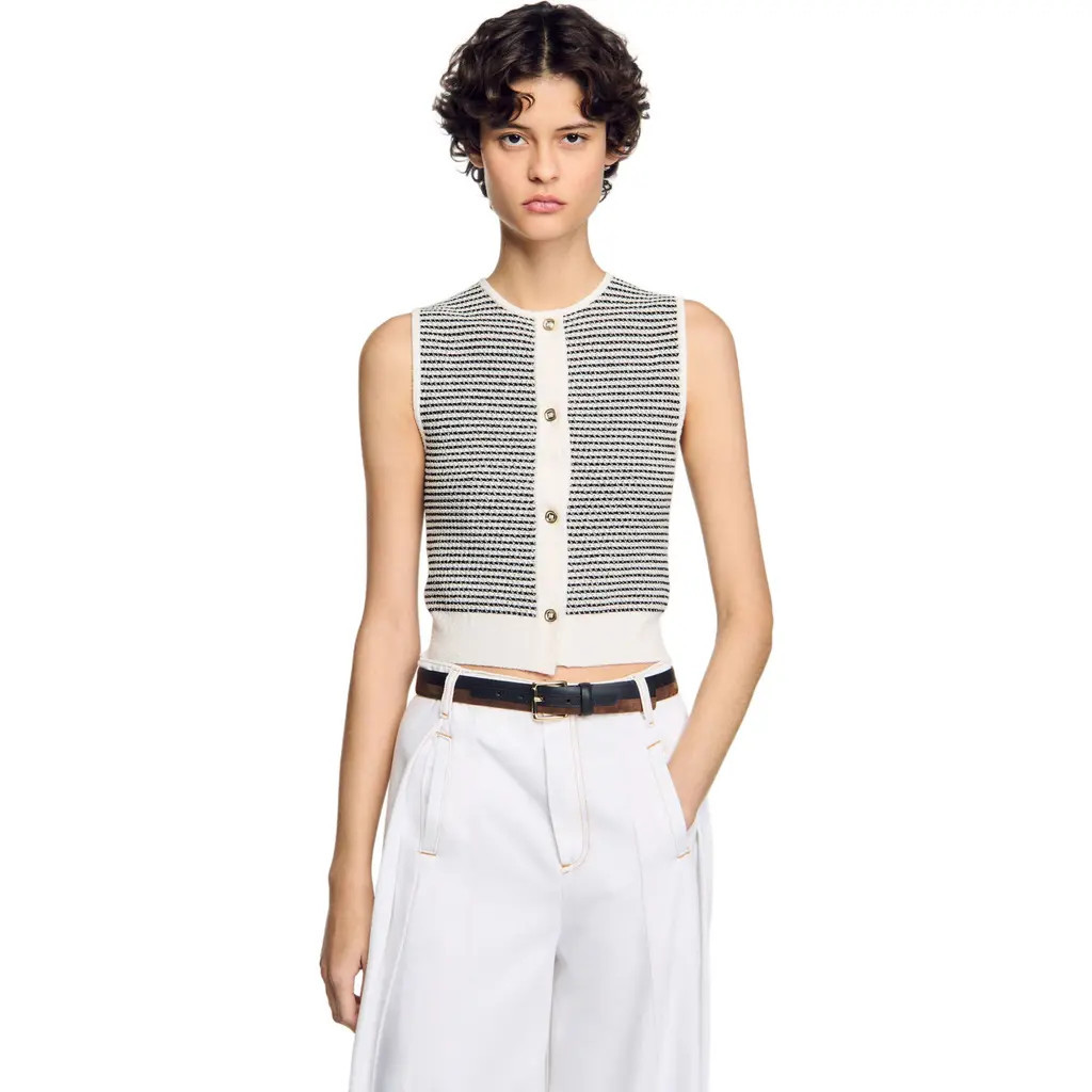 SANDRO Striped cardigan in Black /White at Nordstrom, Size X-Large | Nordstrom