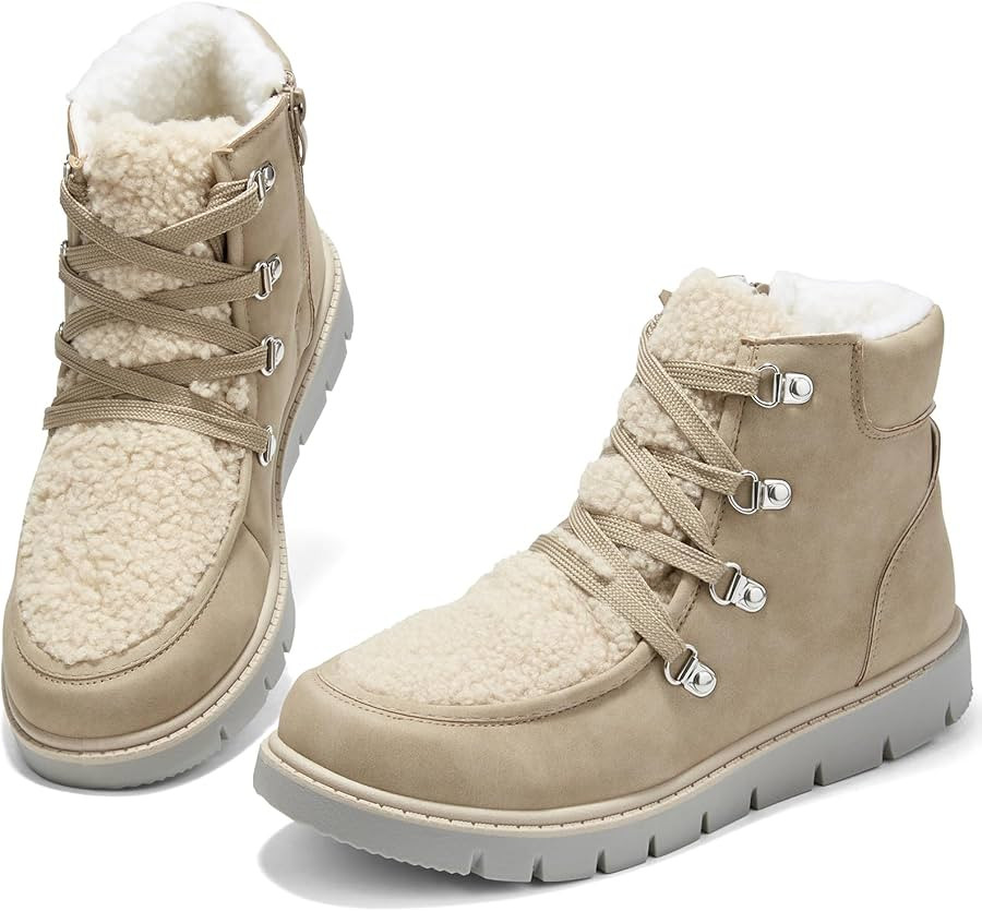 BENPAO Women's Mini Short Boots Fuzzy Snow Boots for Women PU Leather Winter Boots Waterproof Ank... | Amazon (US)