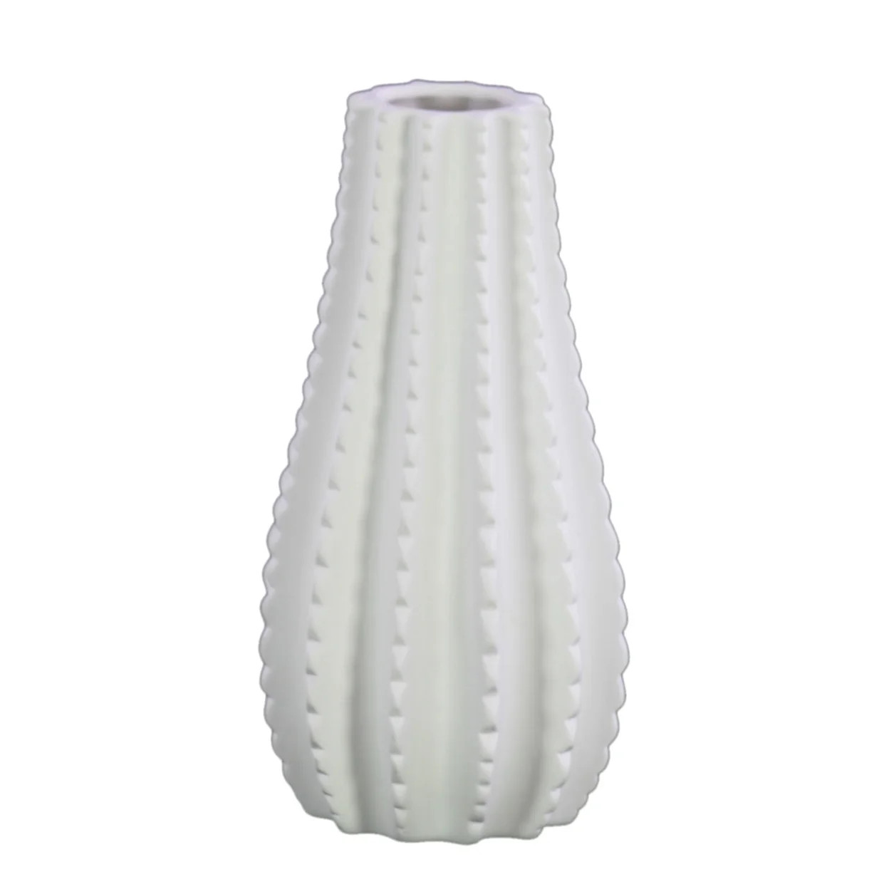 Ceramic Bellied Round Vase with Patterned and Beaded Design Body Small Matte Finish White | Walmart (US)