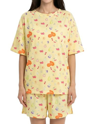 Buxitt Avenue Djerf Pajamas Women's Short Sleeve T-Shirt Pajama Sets Summer Soft Fruit Print Relaxed Fit Lounge Sleepwear | Amazon (US)