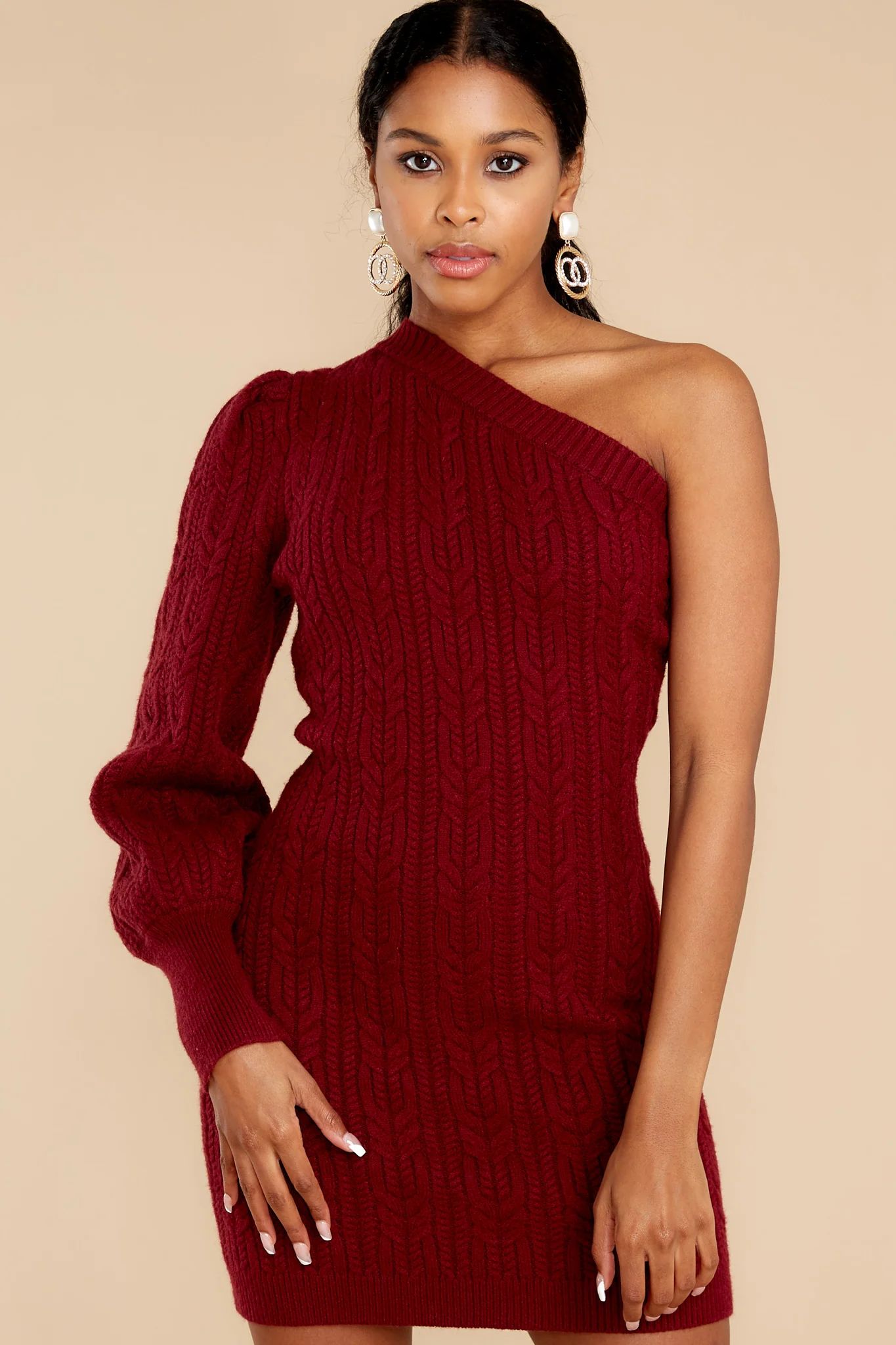 All Dolled Up Burgundy Sweater Dress | Red Dress 