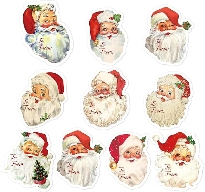 Whaline 200Pcs Santa Claus Name Tag Stickers Xmas Paper Gift Name Tags, 10 Designs | Amazon (US)