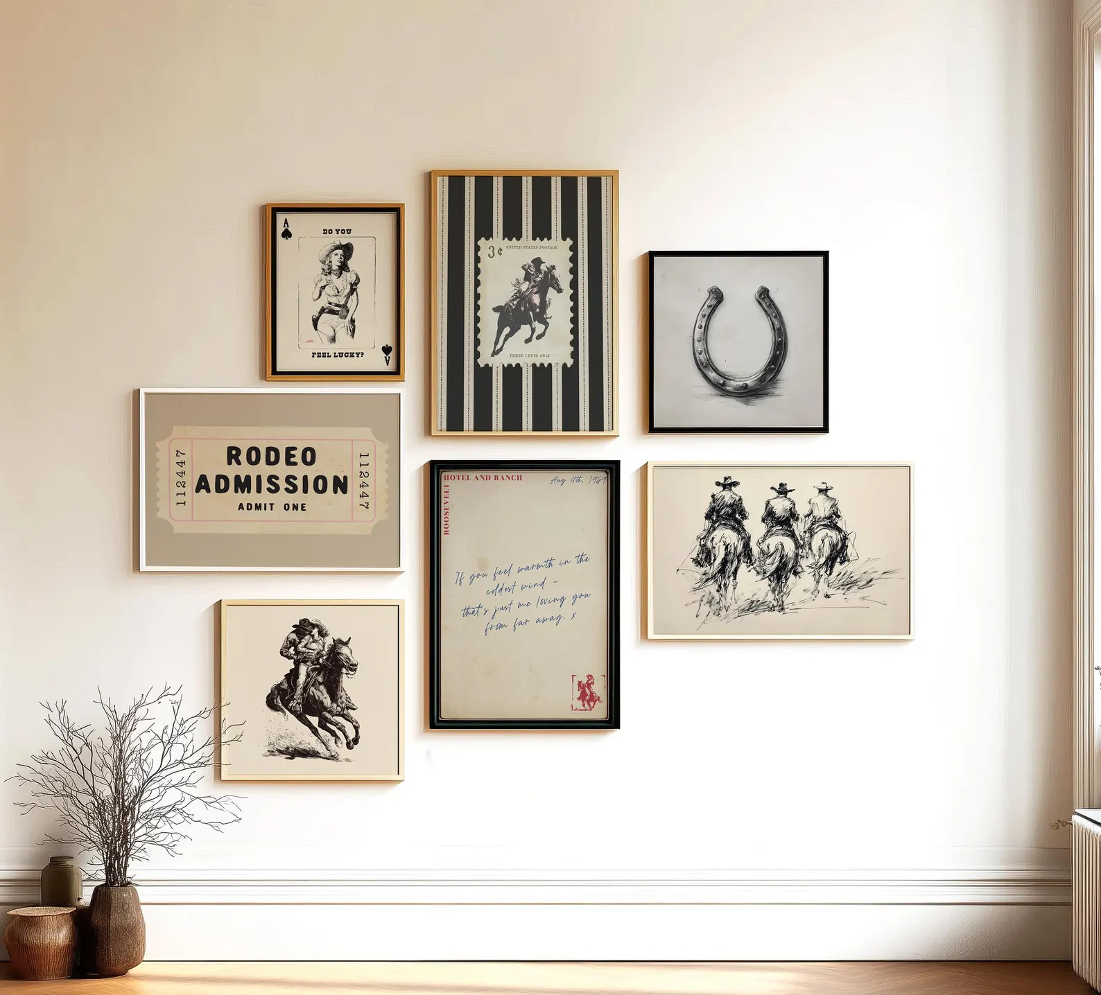 Vintage Western Prints Cowboy 7 Gallery Wall Poster Set Cowboy Wall Art Rustic Mid West Mid Centu... | Etsy (US)