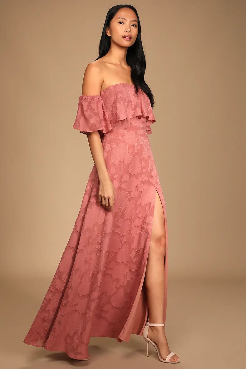 Love Bliss Rose Pink Floral Jacquard Off-the-Shoulder Maxi Dress | Lulus (US)