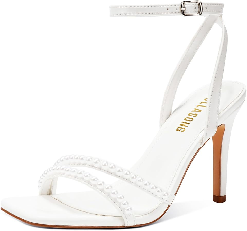 Women's Heels Strappy Ankle Strap High Heels 3.5 Inch Heeled Square Open Toe Sandals for Women | Amazon (US)